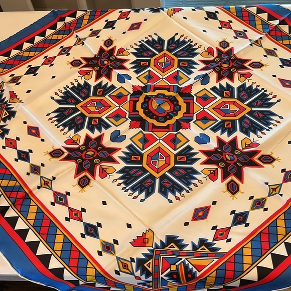 Tribal Print Multicolor Geometric Silk Square Scarf Vibrant Abstract Bold - Picture 1 of 11